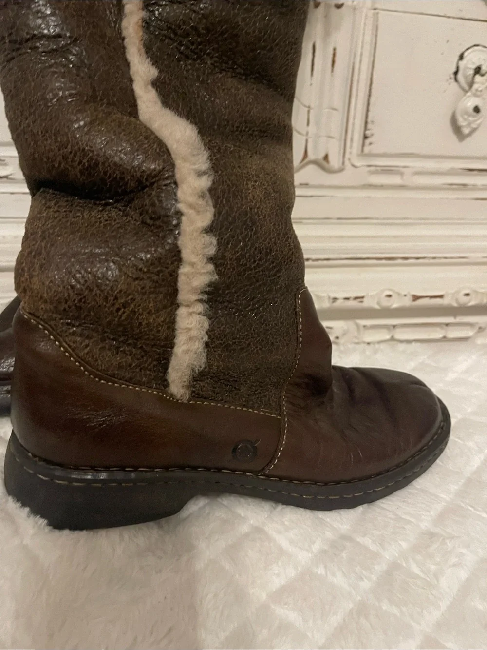 Born Brown Leather Knee High Shearling Boots